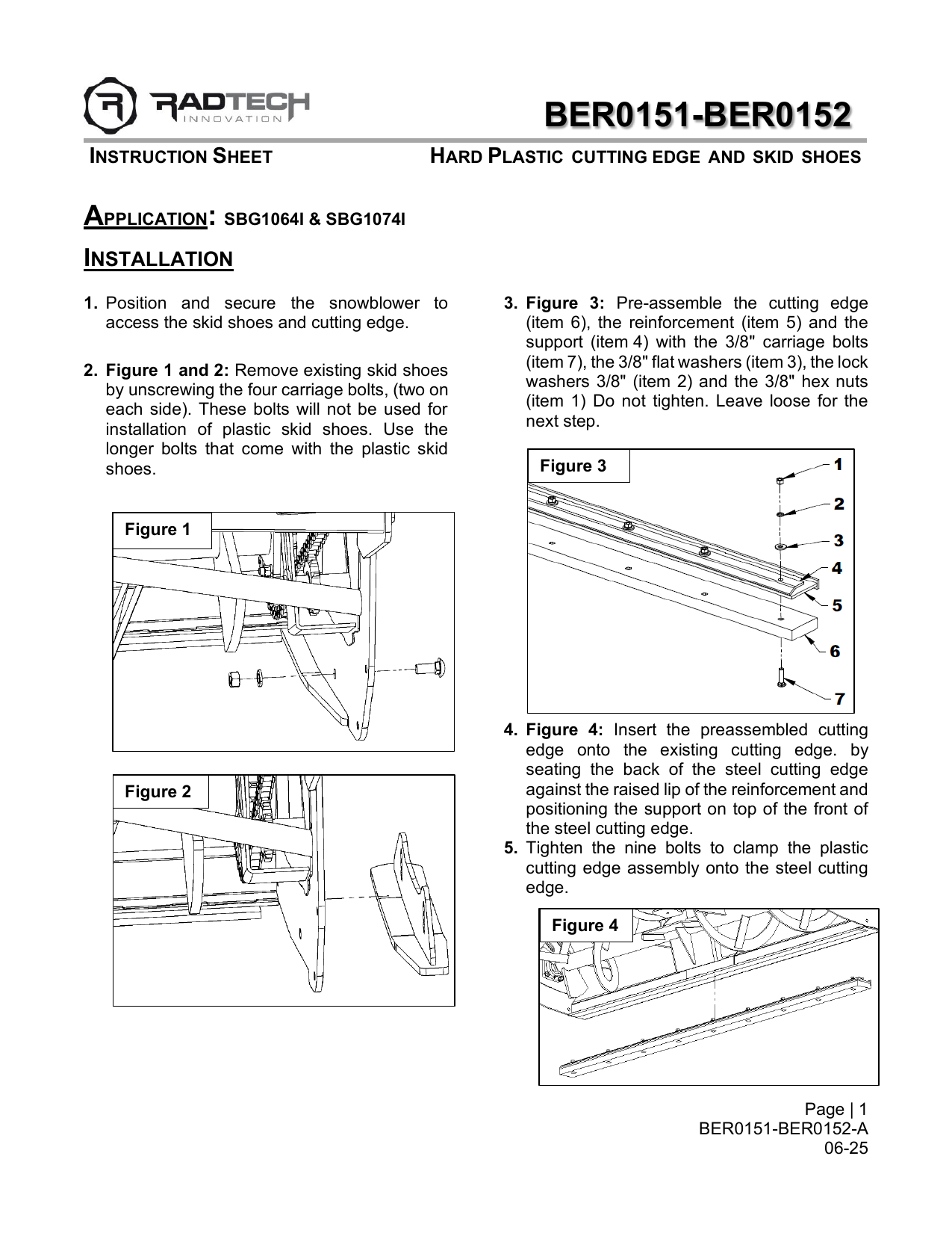 BER0151-152 hard plastic cutting edge and skid shoes