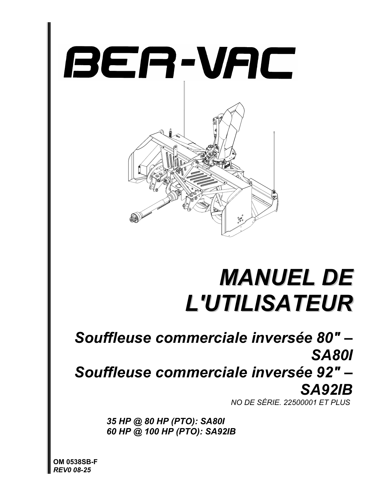 SA80I-SA92IB-Souffleuse commercial 80-92 Bervac